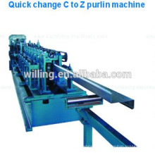 Forma de C / Z Línea de producción de acero modificable de Purlin